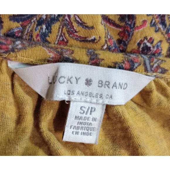 Lucky Brand Shirt Ladies‎ Small Yellow Paisley Short Sleeve - Picture 5 of 7